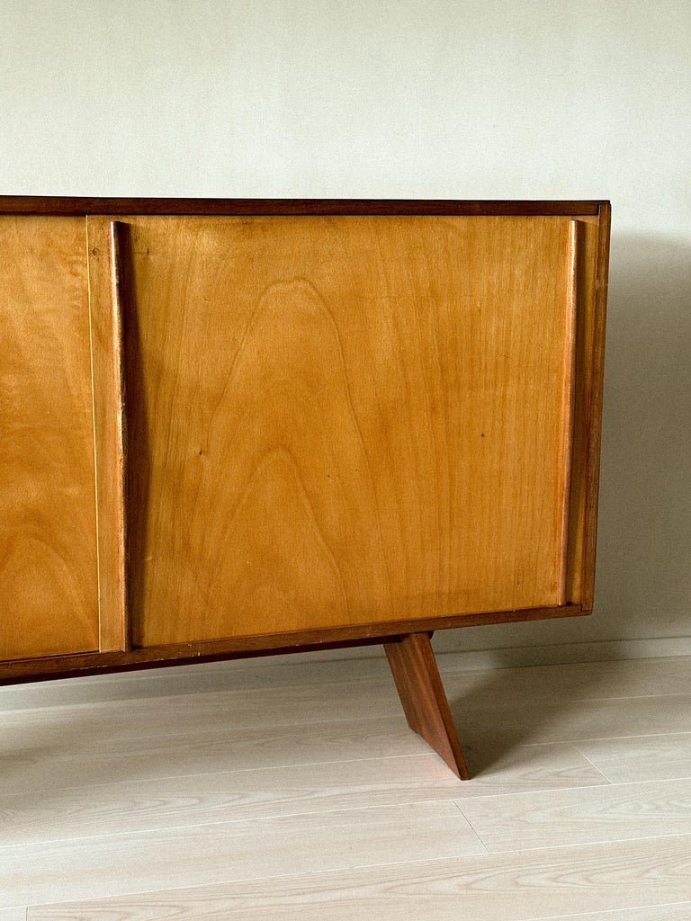 Mid-century French wood sideboard with graphic front