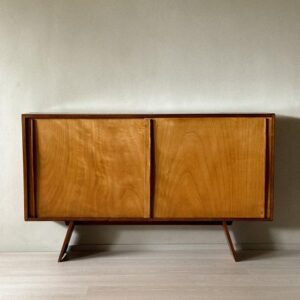 Front view of French mid-century sideboard with minimalist lines