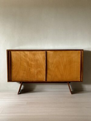 Front view of French mid-century sideboard with minimalist lines