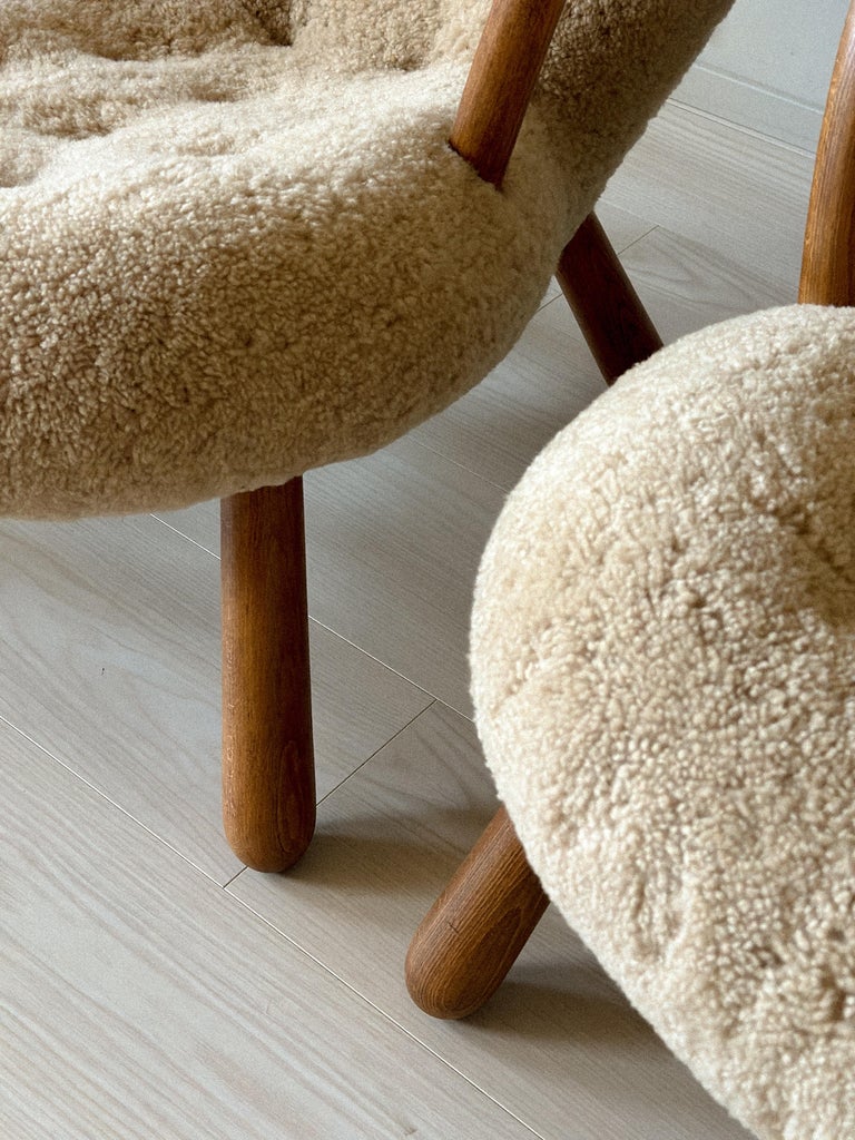 Close-up of shearling texture on vintage Clam Chair