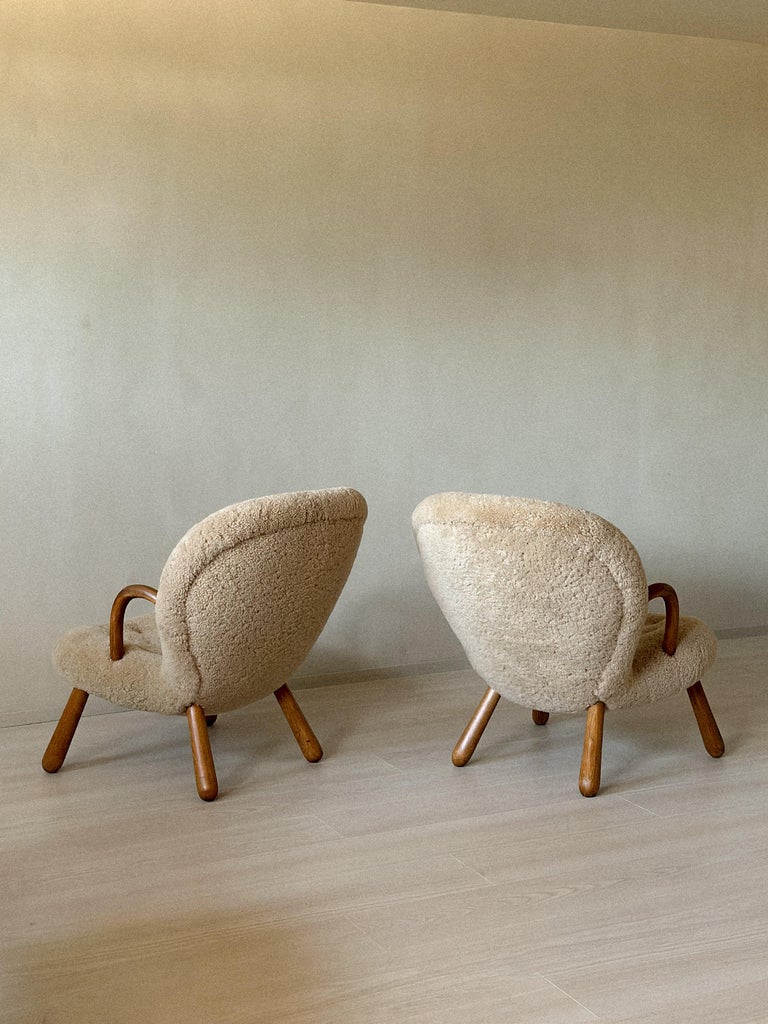 Vintage Norwegian Clam Chairs in premium beige shearling