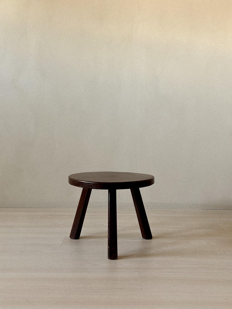 Round French oak side table, 1970s