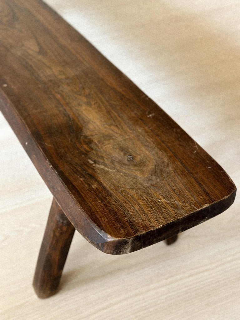 Detail of joinery and edges on French brutalist bench