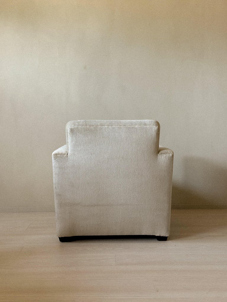 Rear view of Danish club chair showing solid frame