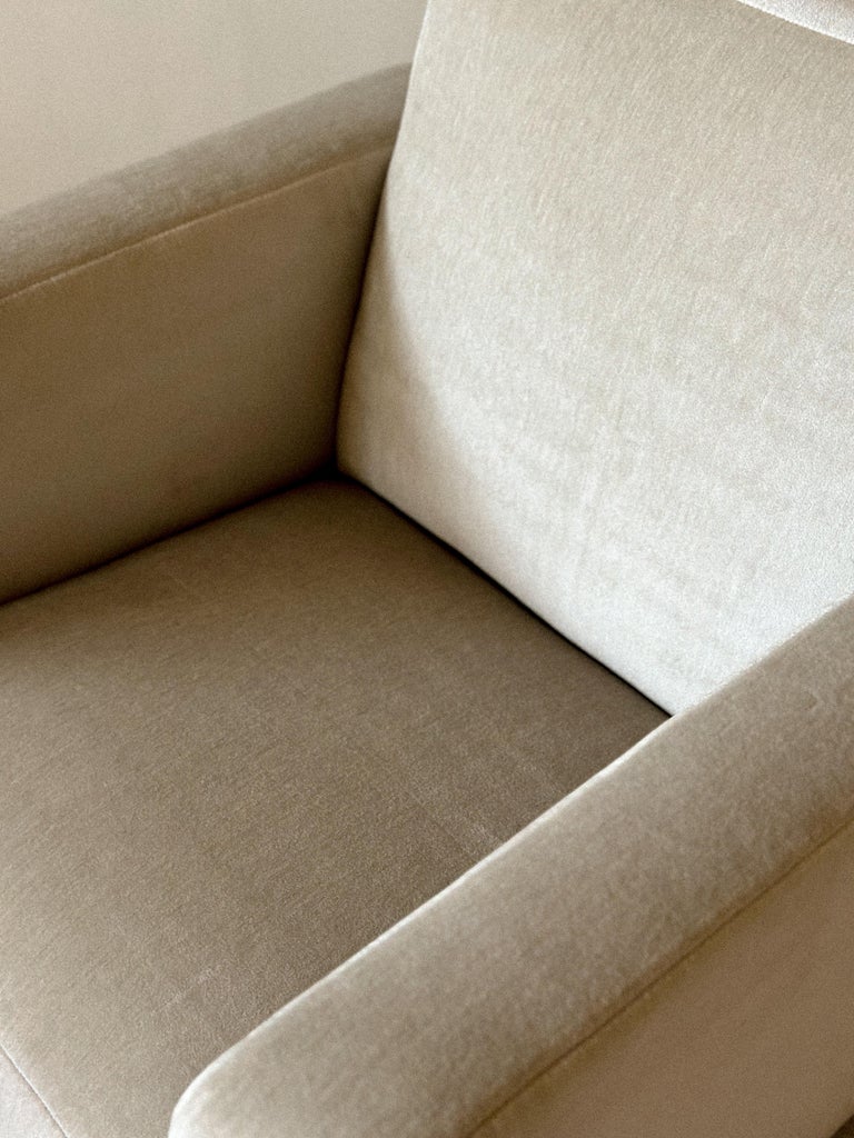 Three-quarter angle of upholstered Danish club chair