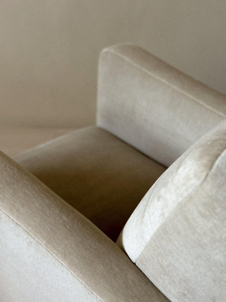 Three-quarter angle of upholstered Danish club chair