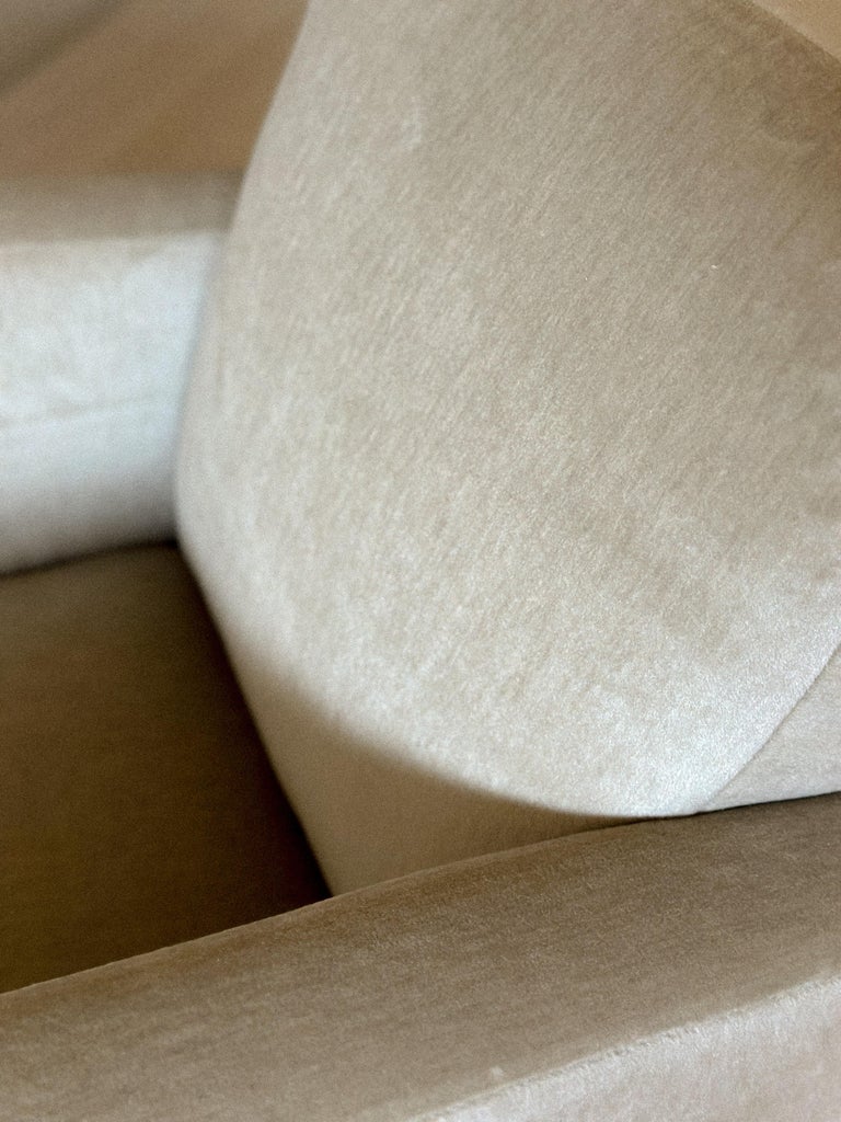 Neutral fabric detail on Danish club chair upholstery