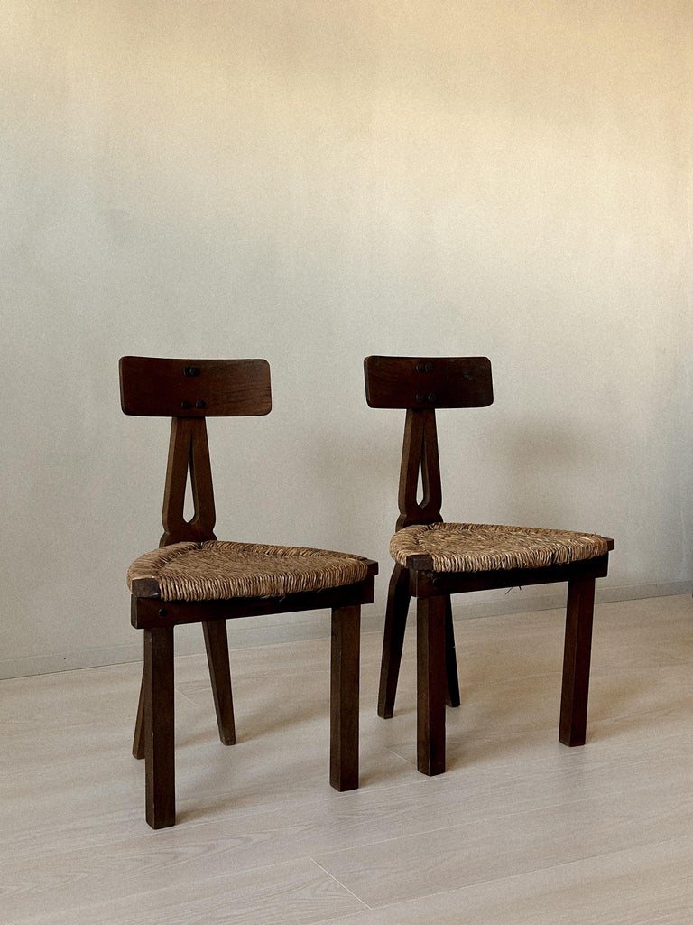 Rustic Fireside Chairs with Sculpted Backrests and Rush Seats, Spain 1960s - Image 14