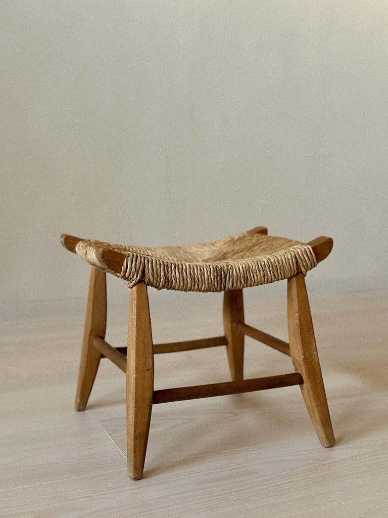 Vintage Scandinavian stool with woven seat