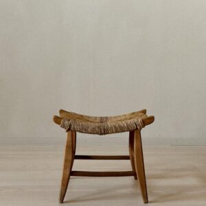 Small woven stool with wooden frame, Scandinavia, 1960s