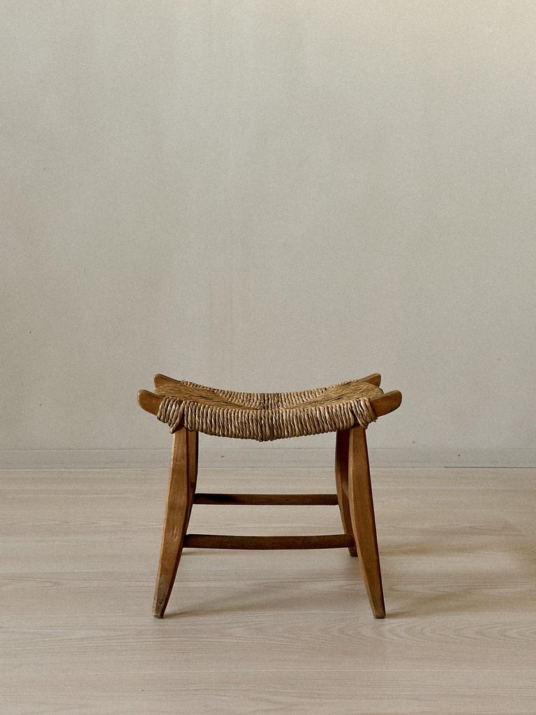 Small woven stool with wooden frame, Scandinavia, 1960s