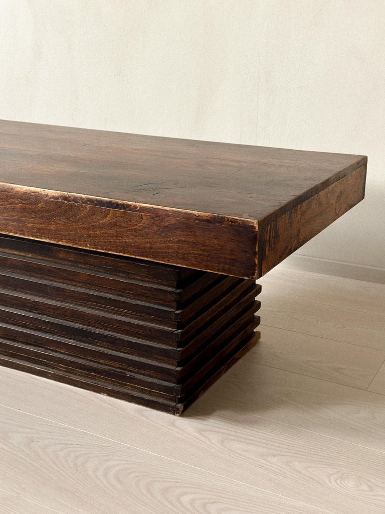 Top view of Spanish coffee table showing wood grain