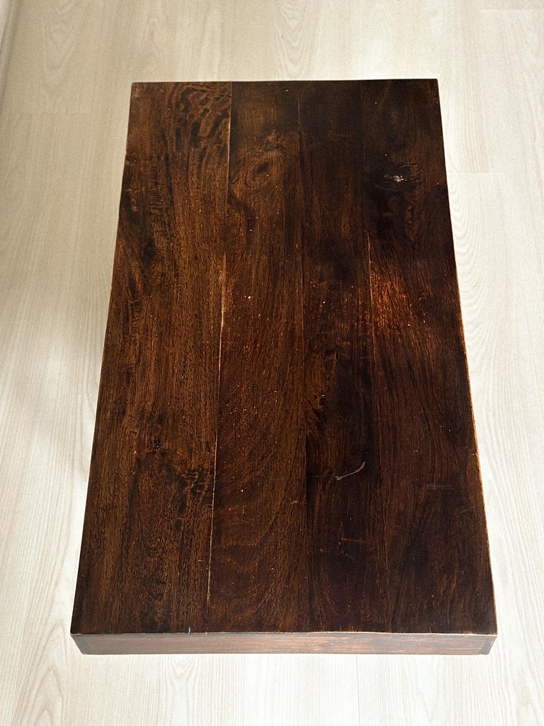 Top view of Spanish coffee table showing wood grain