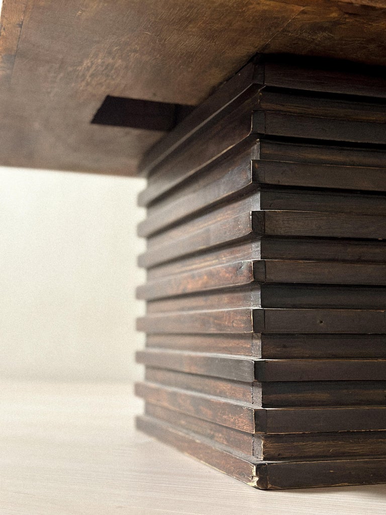 Close-up of stacked base detail on Spanish coffee table