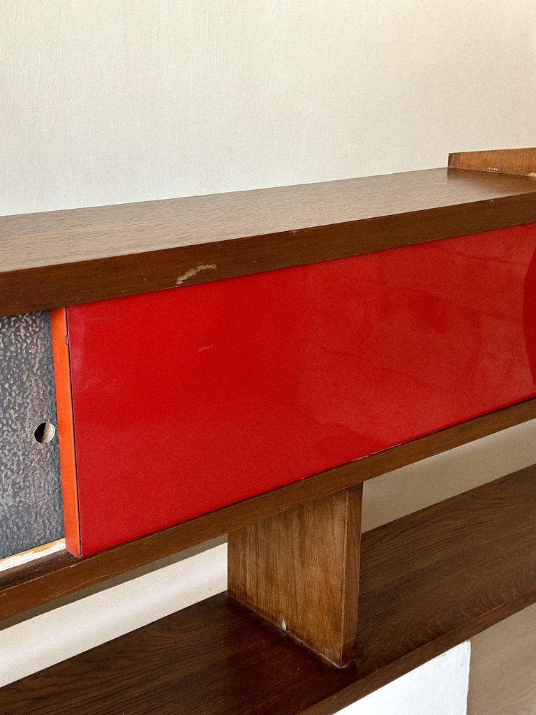 Shelf compartments with sliding door detail, mid-century France