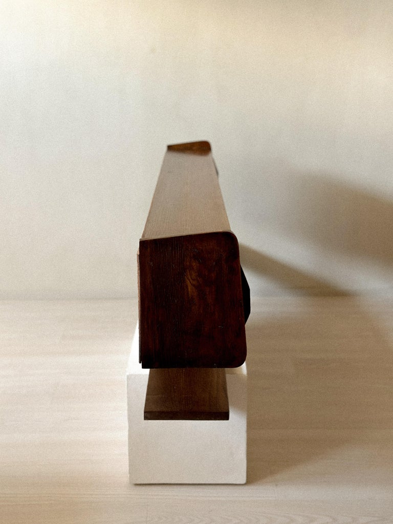 Side profile of mid-century French shelf with sliding doors