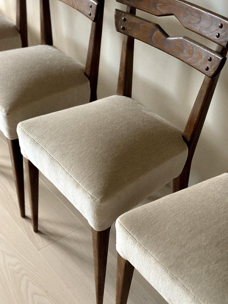 Close-up of neutral upholstery on mid-century dining chair
