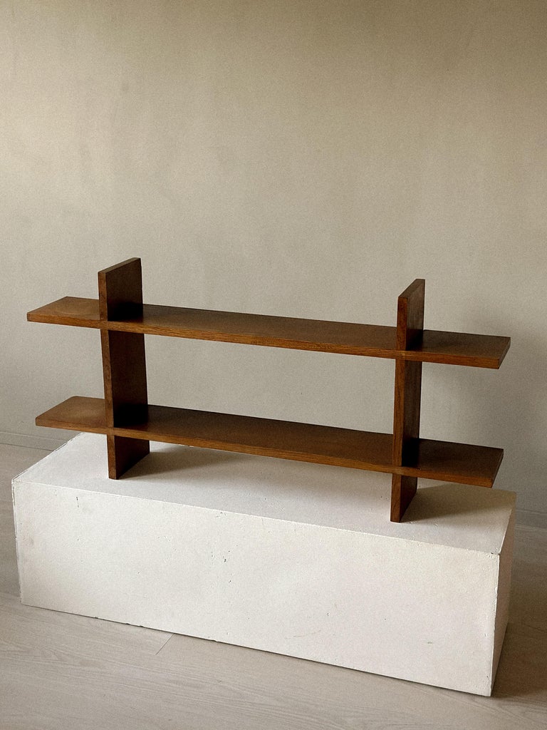 Rustic French oak shelf mounted on wall, 1950s