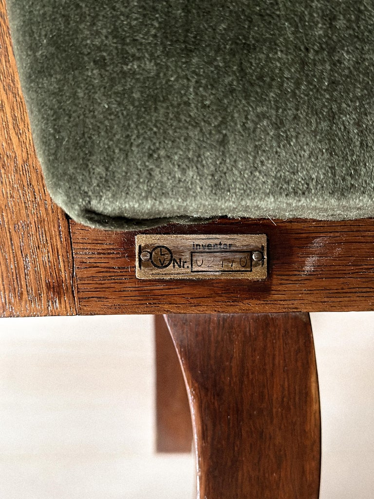 A Pair of Art Deco Armchairs in Oak and Olive Green Velvet, Norway 1930s - Image 14