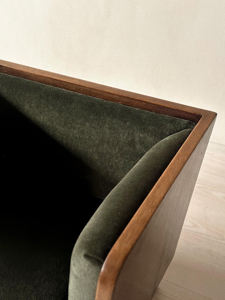 A Pair of Art Deco Armchairs in Oak and Olive Green Velvet, Norway 1930s - Image 12