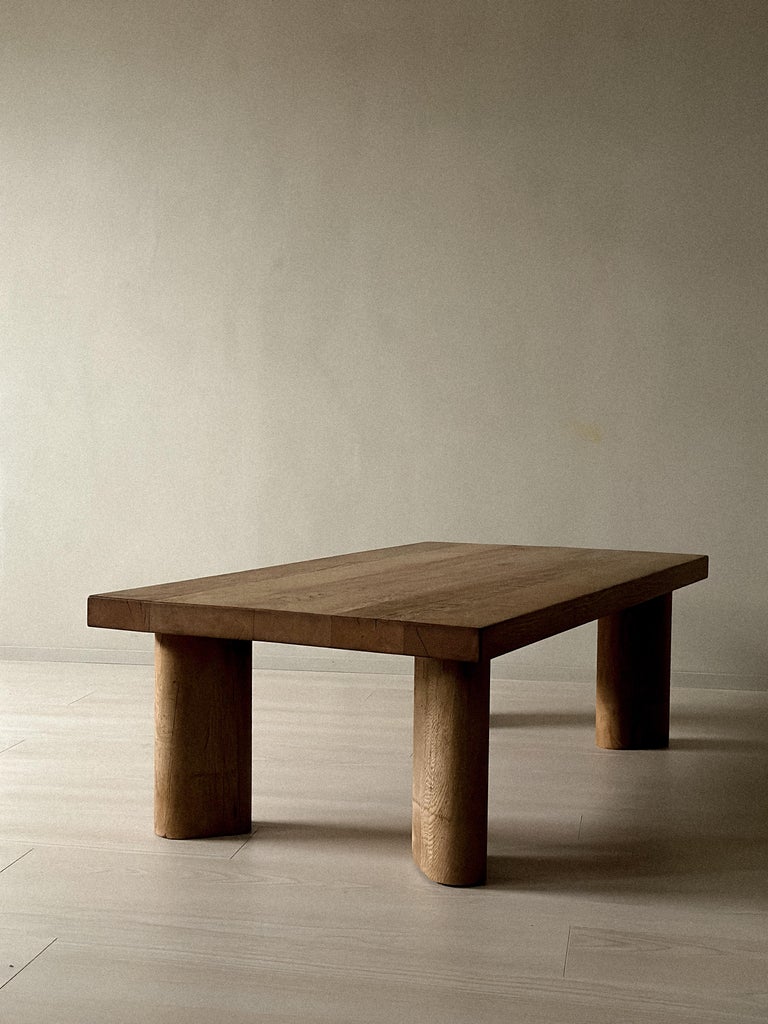 Massive Oak Coffee Table, in the Style of Charlotte Perriand, Denmark, c. 1960s