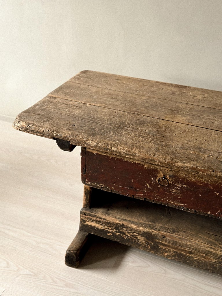 Primitive Pine Console Table with Drawer, Scandinavian Wabi Sabi, c. 1800s - Image 13