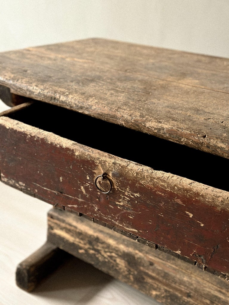 Primitive Pine Console Table with Drawer, Scandinavian Wabi Sabi, c. 1800s - Image 5