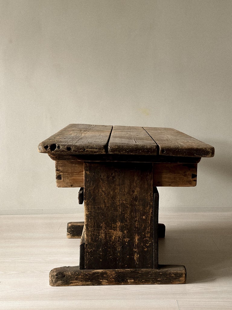 Primitive Pine Console Table with Drawer, Scandinavian Wabi Sabi, c. 1800s - Image 11