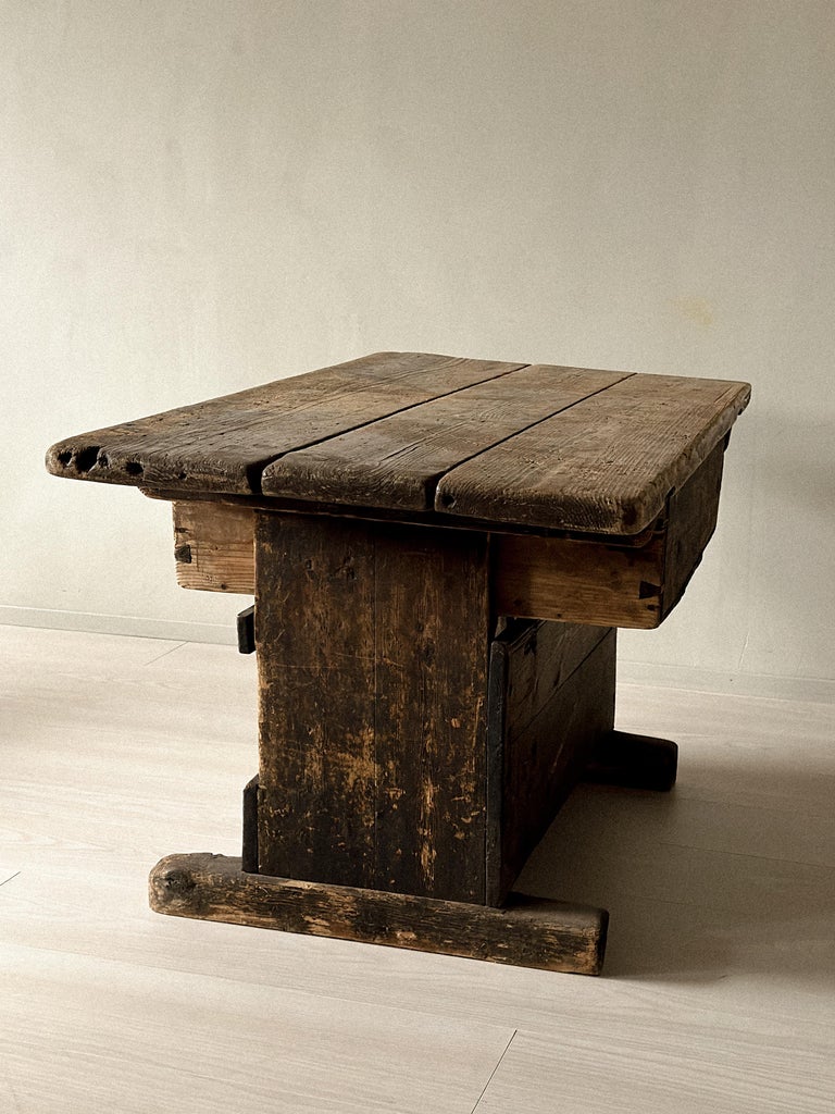 Primitive Pine Console Table with Drawer, Scandinavian Wabi Sabi, c. 1800s - Image 2