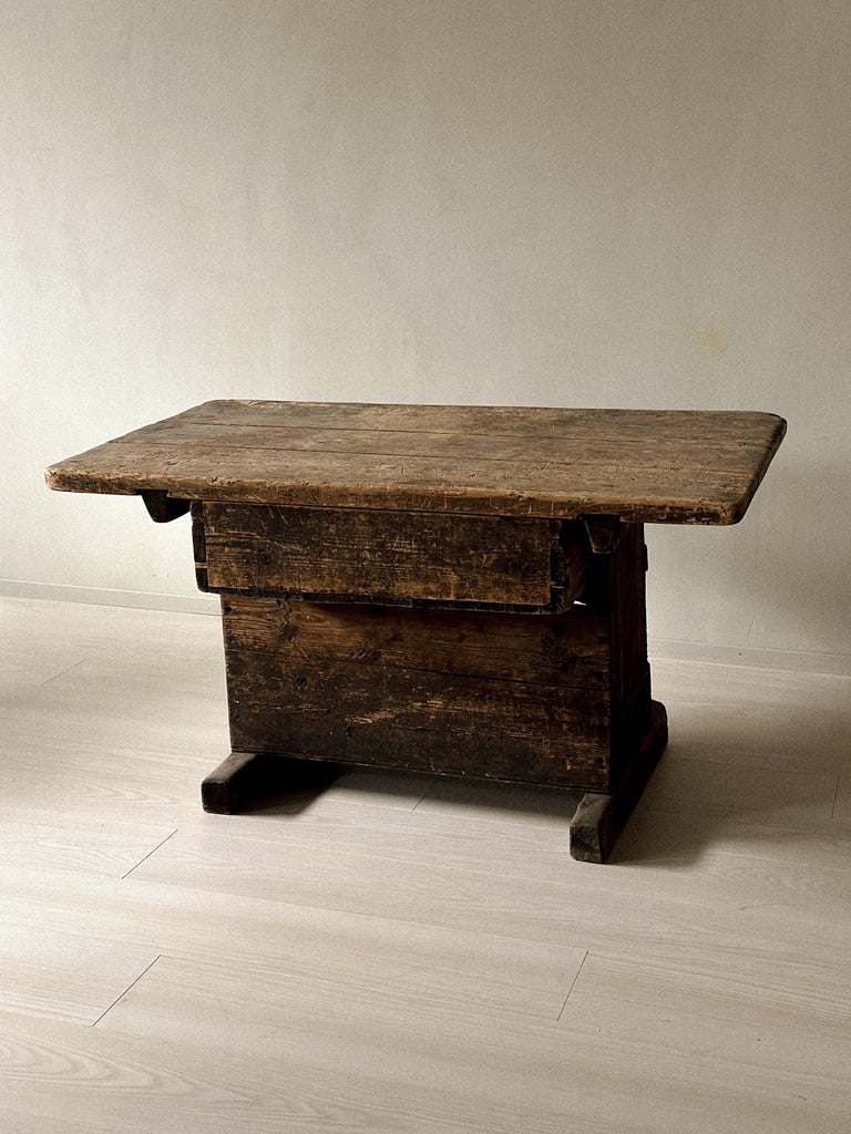 Primitive Pine Console Table with Drawer, Scandinavian Wabi Sabi, c. 1800s - Image 6