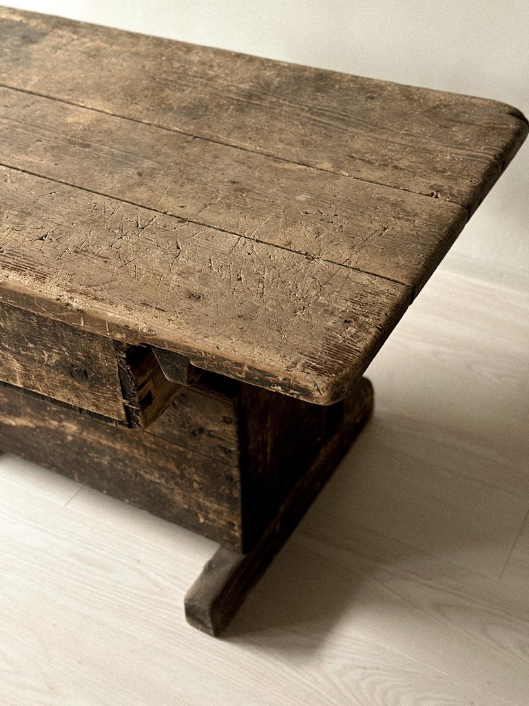 Primitive Pine Console Table with Drawer, Scandinavian Wabi Sabi, c. 1800s - Image 9