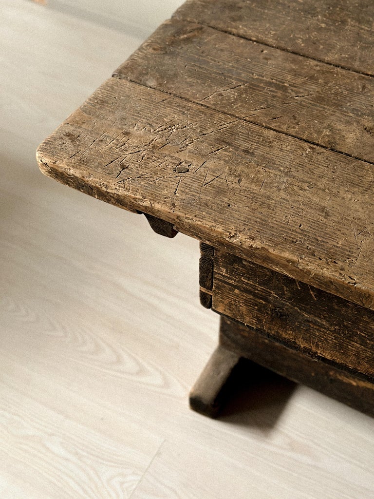Primitive Pine Console Table with Drawer, Scandinavian Wabi Sabi, c. 1800s - Image 8