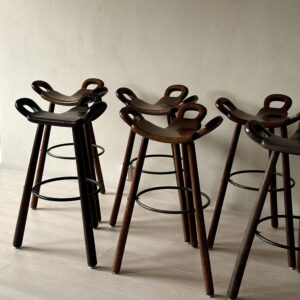 Set of 8 Brutalist Bar Stools, Europe, circa 1970s