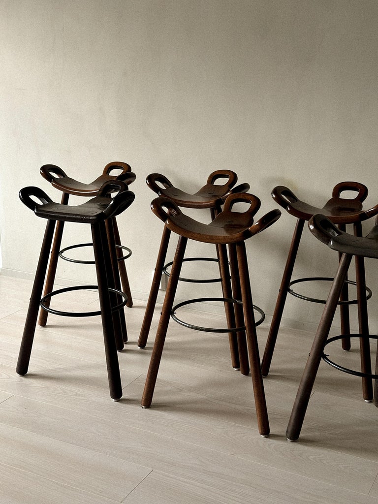 Set of 8 Brutalist Bar Stools, Europe, circa 1970s