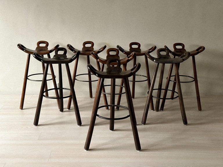 Set of 8 Brutalist Bar Stools, Europe, circa 1970s - Image 5