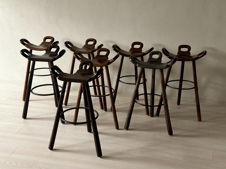 Set of 8 Brutalist Bar Stools, Europe, circa 1970s - Image 3