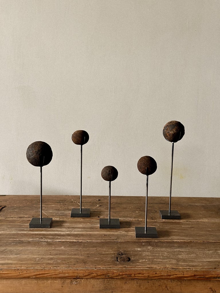 Set of Antique Cannonballs on Custom Stands, Wabi Sabi, Norway, c. 1800s - Image 2