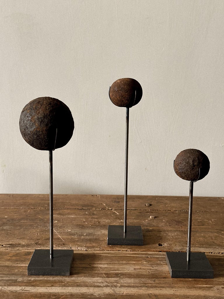 Set of Antique Cannonballs on Custom Stands, Wabi Sabi, Norway, c. 1800s - Image 10