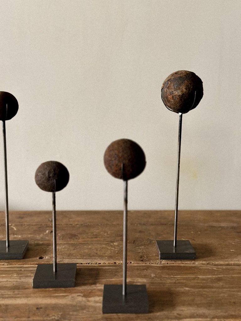Set of Antique Cannonballs on Custom Stands, Wabi Sabi, Norway, c. 1800s - Image 9