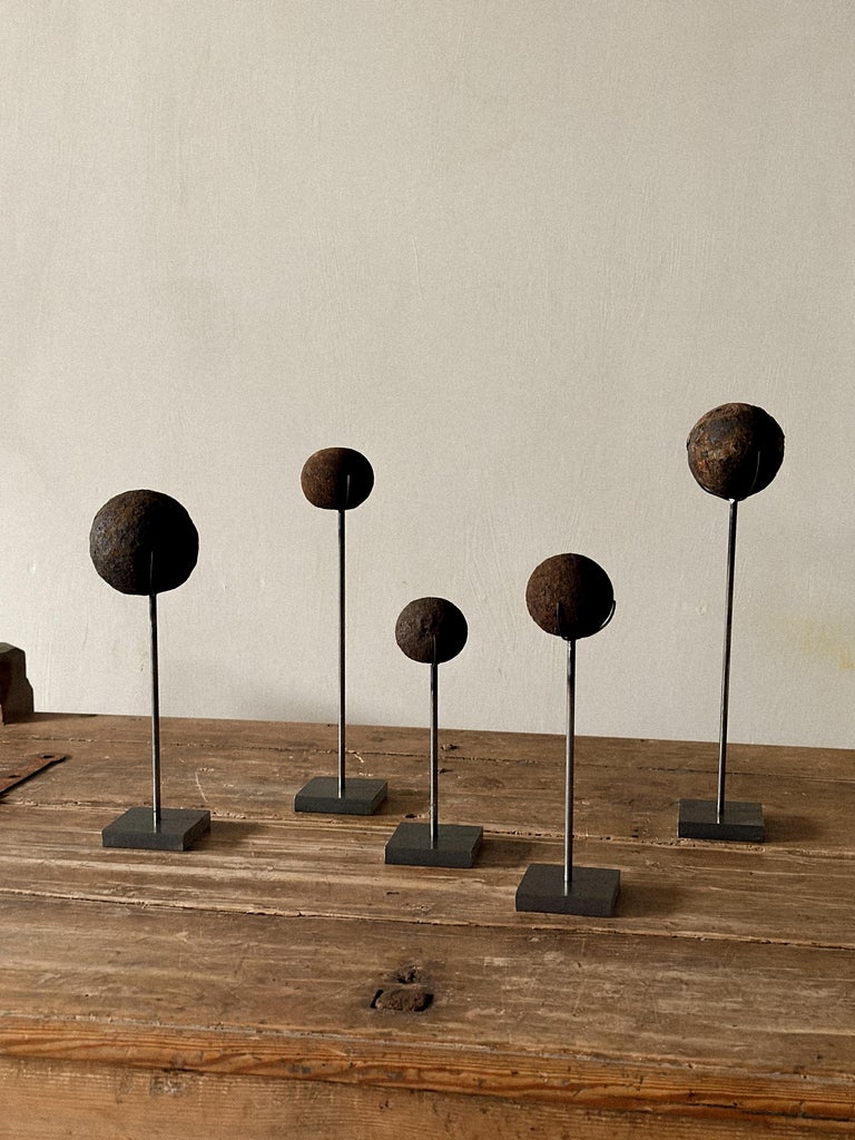 Set of Antique Cannonballs on Custom Stands, Wabi Sabi, Norway, c. 1800s - Image 8