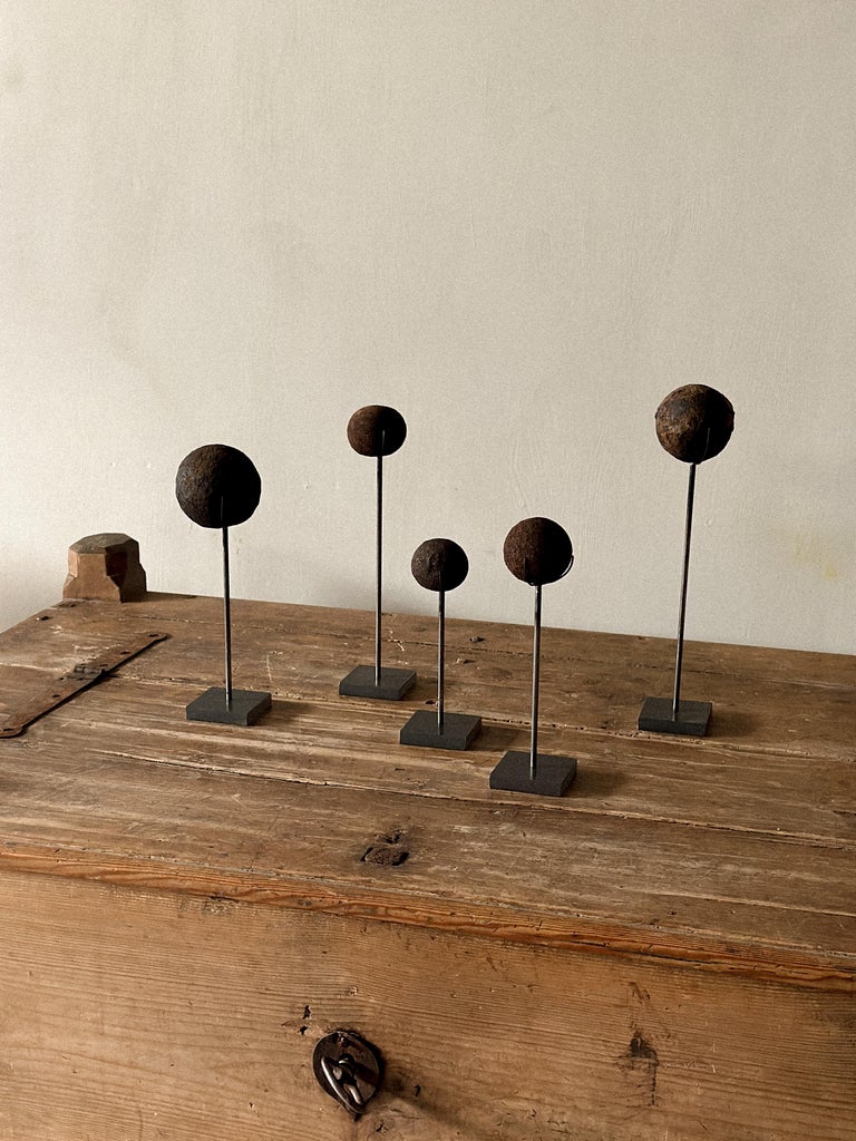 Set of Antique Cannonballs on Custom Stands, Wabi Sabi, Norway, c. 1800s - Image 13