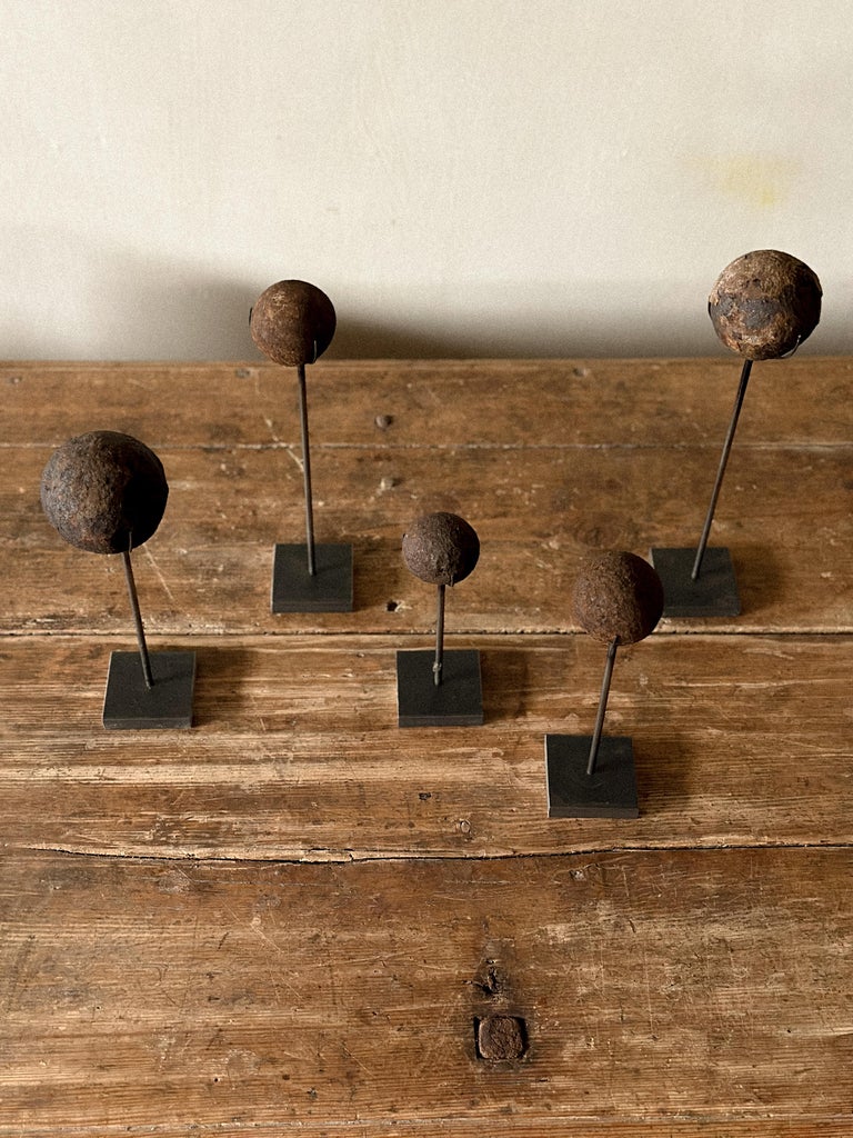 Set of Antique Cannonballs on Custom Stands, Wabi Sabi, Norway, c. 1800s - Image 12