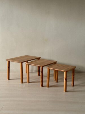 Set of Three Norwegian Pine Side Tables, circa 1970s
