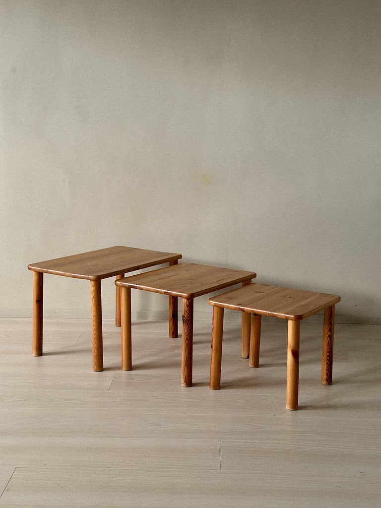 Set of Three Norwegian Pine Side Tables, circa 1970s