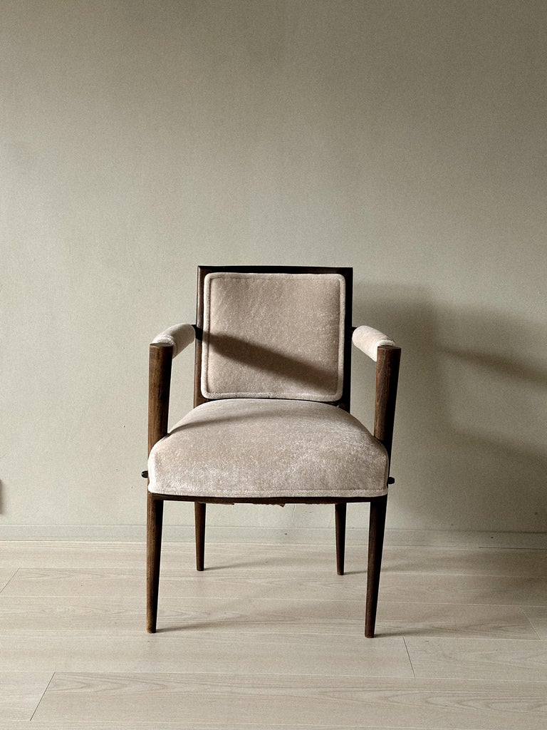 Vintage French Armchair, Oak Frame with Alpaca Upholstery, c. 1950 - Image 2