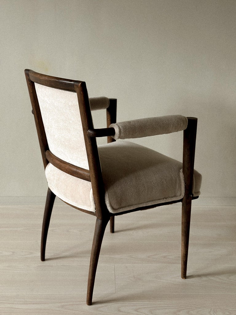 Vintage French Armchair, Oak Frame with Alpaca Upholstery, c. 1950