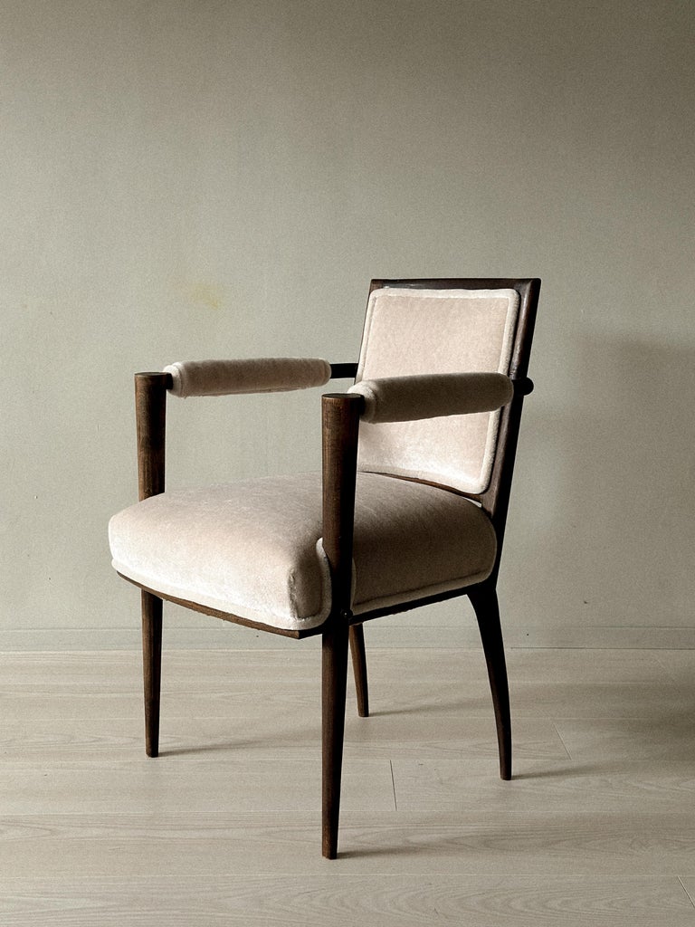 Vintage French Armchair, Oak Frame with Alpaca Upholstery, c. 1950 - Image 4