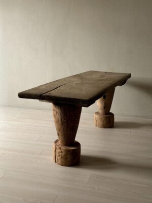 Wabi Sabi Antique Primitive Console Table, Pillar Log Legs, Scandinavia, c 1700s
