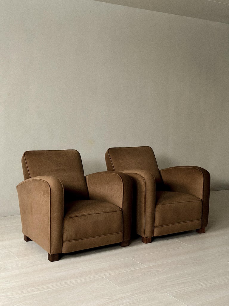 A Pair of Art Deco Armchairs in Brown Natural Blend, Denmark c. 1940 - Image 3