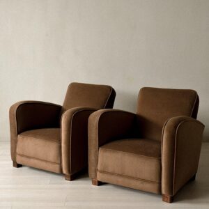 A Pair of Art Deco Armchairs in Brown Natural Blend, Denmark c. 1940